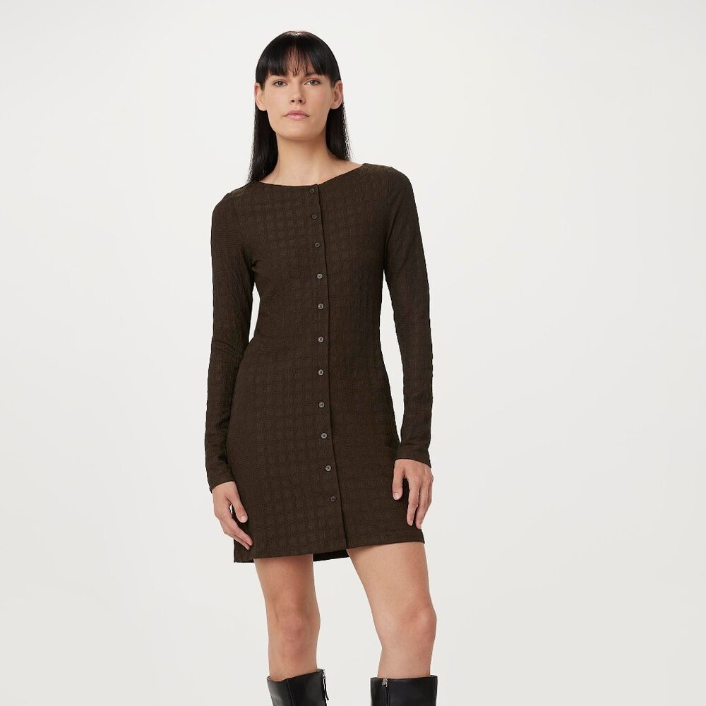 Frank And Oak The Buttoned Mini Dress in Brown Black Size L